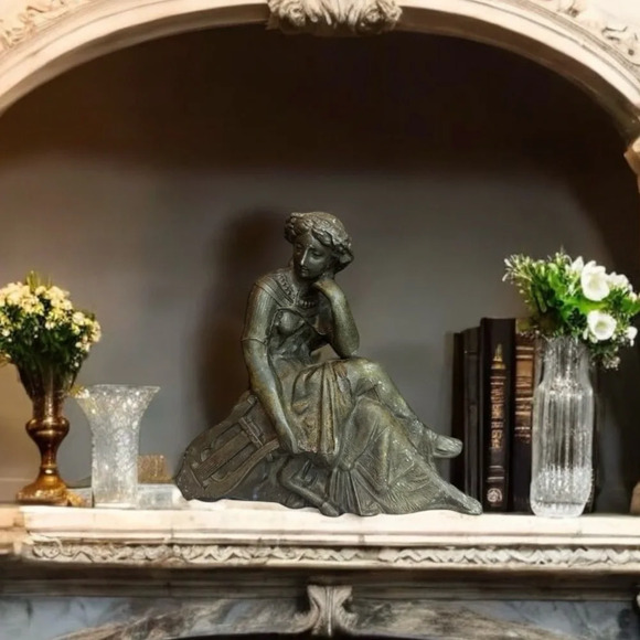 1880s Victorian Art Nouveau Sculpture of Muse with Harp - Picture 2 of 9